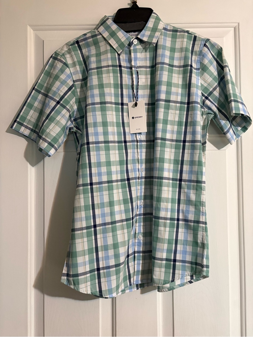 Sperry Green and Blue Plaid Short-Sleeve Button-Down Shirt